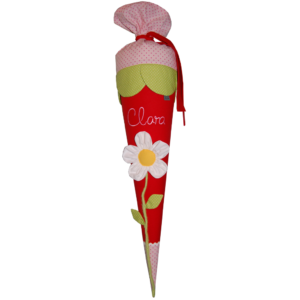 Schultüte BLUME mit Namen in rot und rosa von Lieblingsstücke.