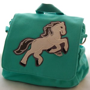 Kita-Tasche mit Pferd von Lieblingsstücke in türkis. Personalisierbar