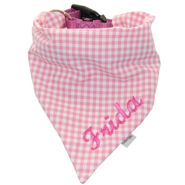 Hundehalstuch mit Namen in rosa-kariert von Lieblingsstücke