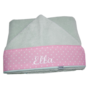 Babyhandtuch mit Namen in mint und rosa von Lieblingsstücke