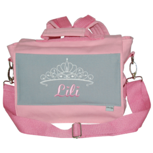 Lieblingsstücke Kindergartentasche mit Diadem und Namen in rosa und grau