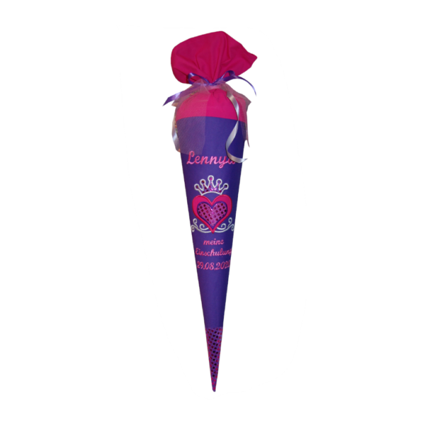 Zuckertüte mit Namen und Krone mit Herz in lili und pink von Lieblingsstücke 4330
