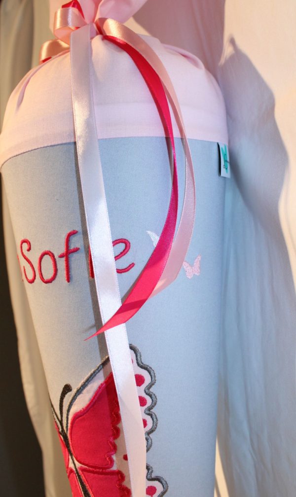 Schultüte mit Schmetterling und Namen in Rosa und Grau - Image 3