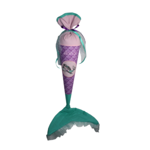 Meerjungfrauen Schultüte mit Flosse und Namen in lila und türkis