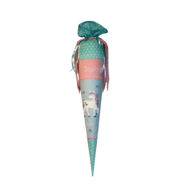 Einhorn Schultüte mit Namen in Pastelfarben